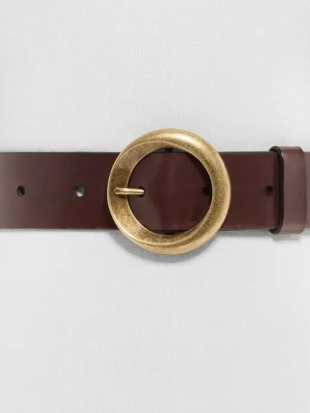 GAVAZZENI Women's Azalea Leather Belt with Antique Brass Round Buckle - Picture 2 of 5